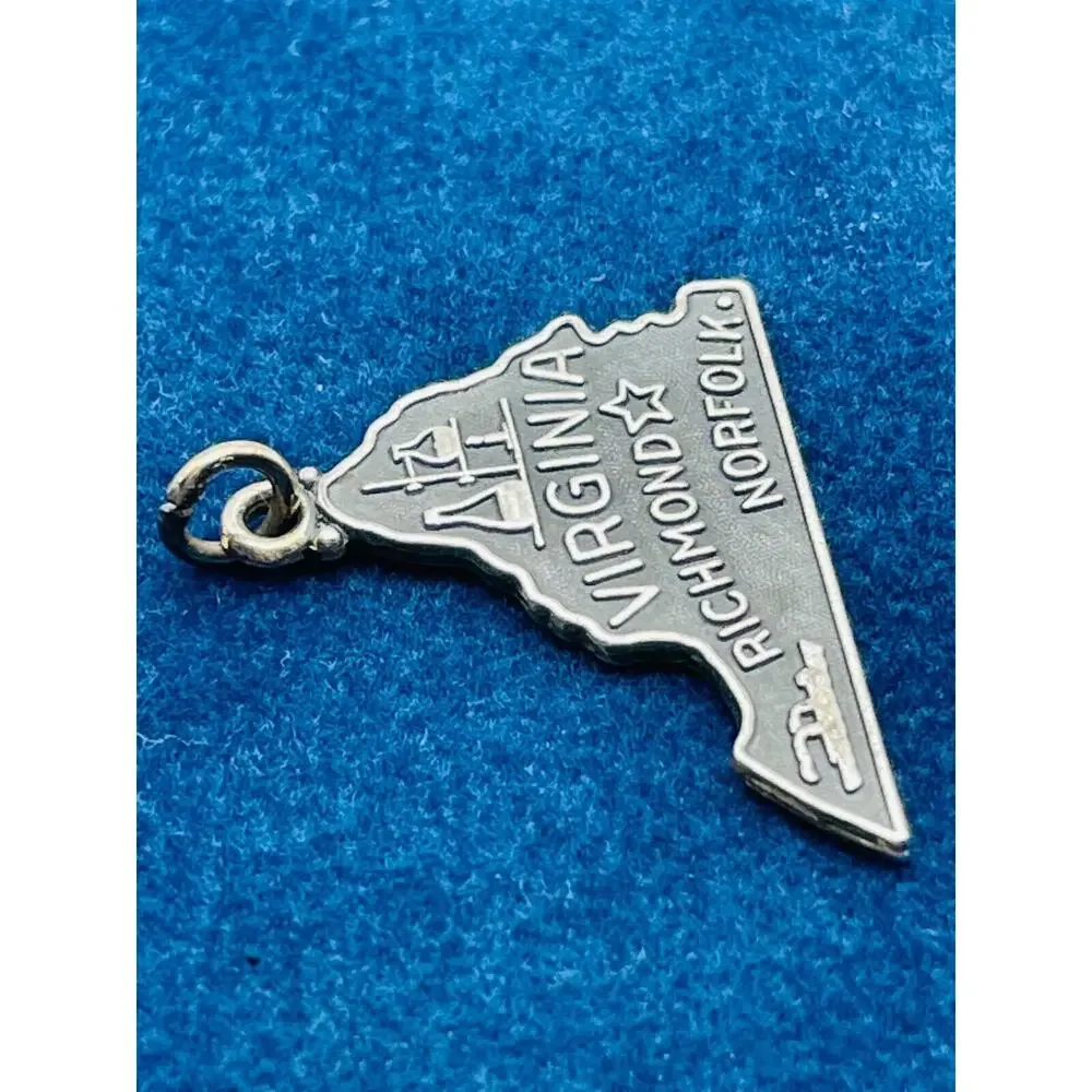 Vintage Sterling Silver Virginia State Map Charm JMF STG Richmond Norfolk VA